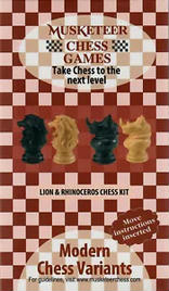 Musketeer Chess Variant Kit - Lion & Rhinoceros - Black & Natural